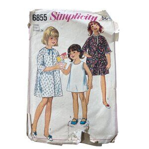 60s Simplicity 6855 Sewing Pattern Size 6 Childs And Girls Robe & Slip 1966 CUT